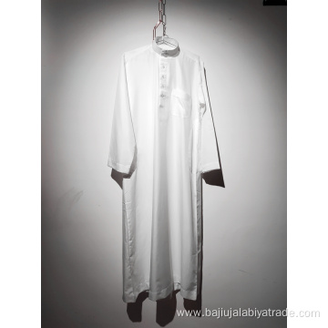 Men's Round Neck Long Sleeve White Muslim Robe